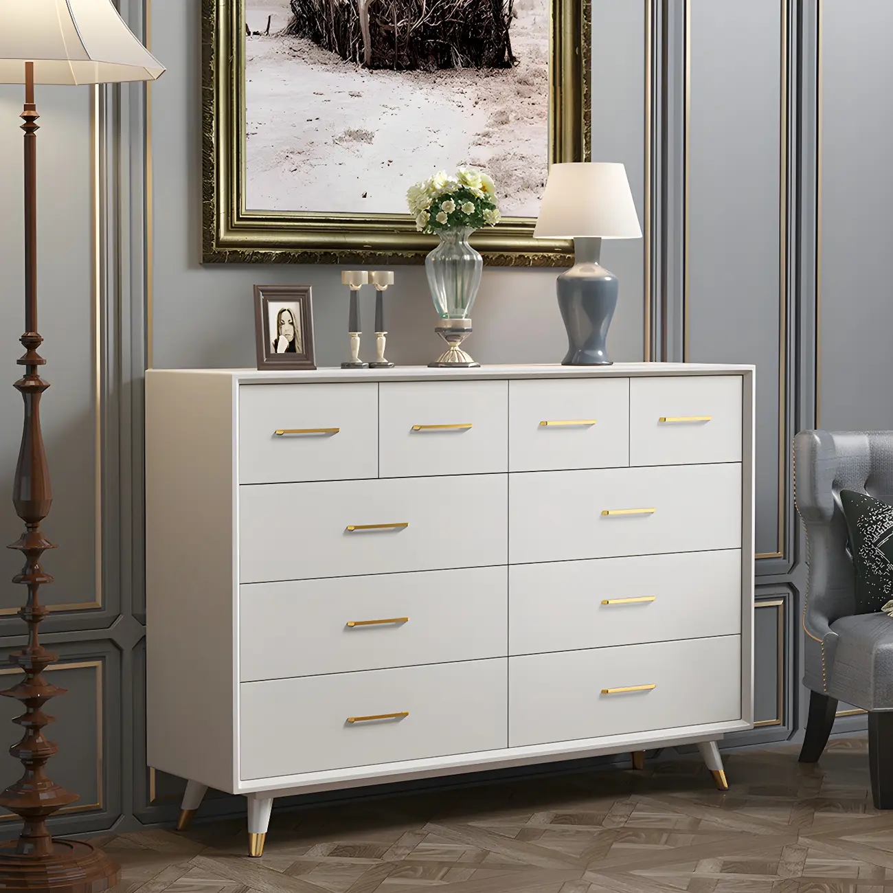 Glam Birch Wood Buffet Table with Multi-Drawers Image - 4 | homeyfad