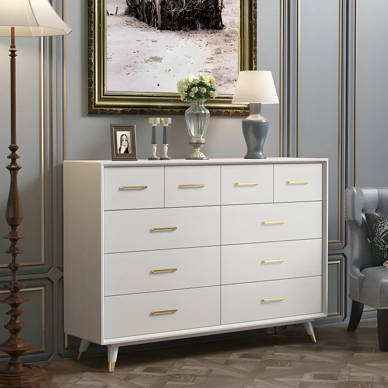 Glam Birch Wood Buffet Table with Multi-Drawers Image - 4