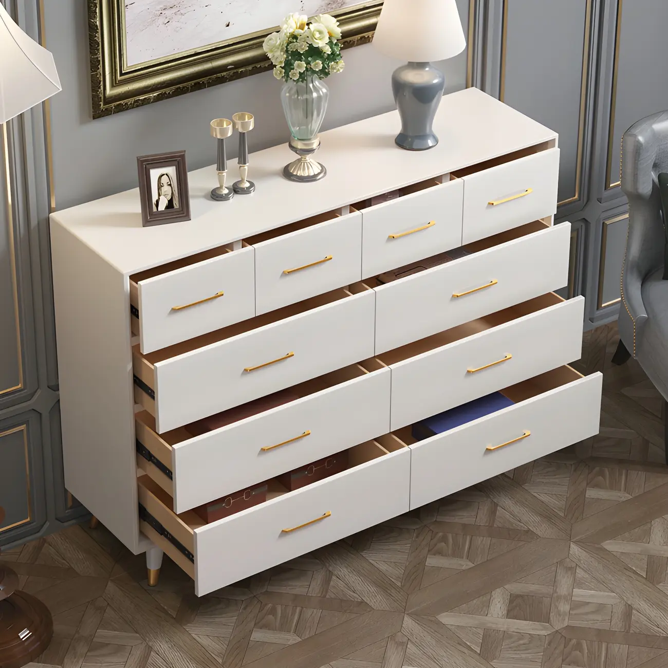 Glam Birch Wood Buffet Table with Multi-Drawers Image - 9 | homeyfad
