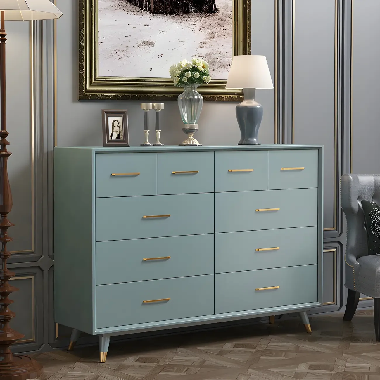 Glam Birch Wood Buffet Table with Multi-Drawers Image - 11