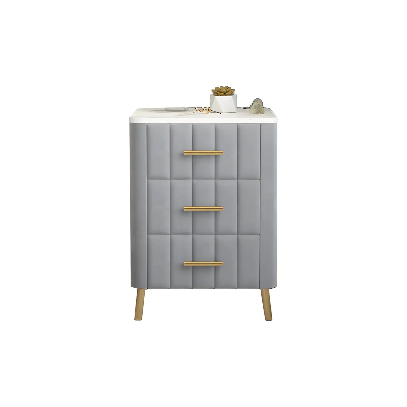 Glam Pink Leather Bedside Table with Marble Top 3 Drawers Image - 9 | homeyfad