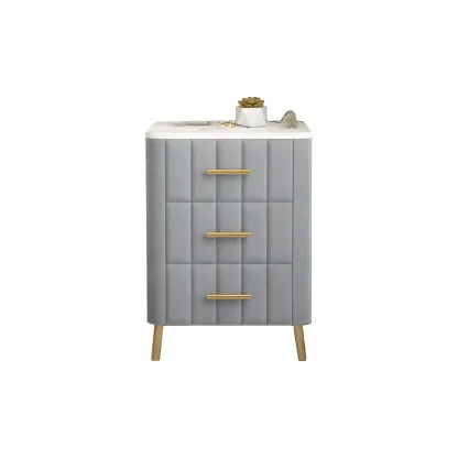 Glam Pink Leather Bedside Table with Marble Top 3 Drawers Image - 9