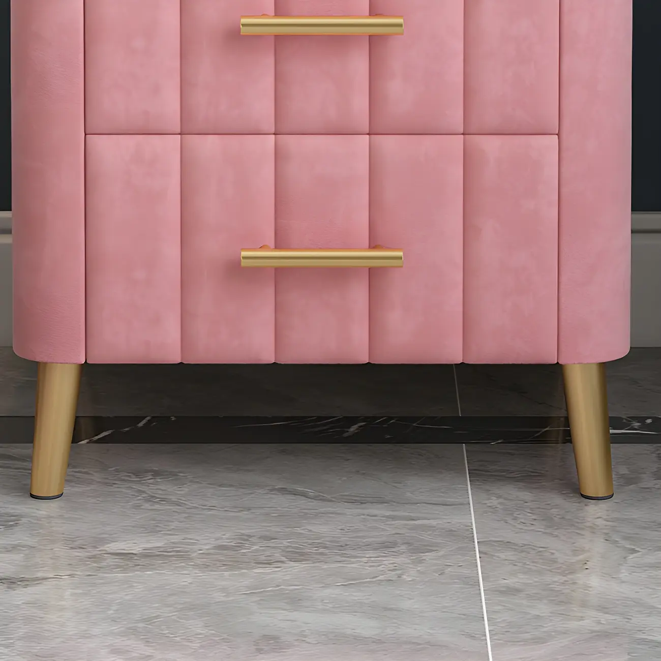 Glam Pink Leather Bedside Table with Marble Top 3 Drawers Image - 11 | homeyfad