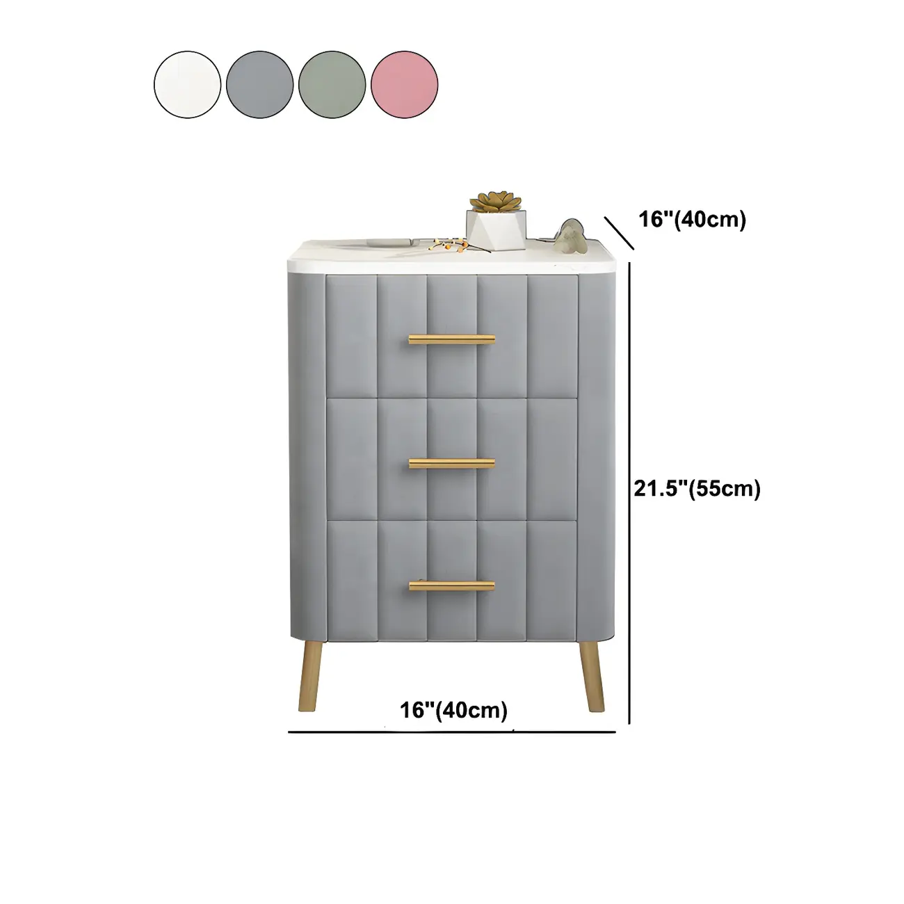 Glam Pink Leather Bedside Table with Marble Top 3 Drawers #size | homeyfad