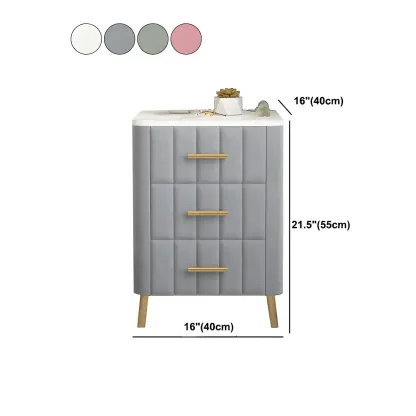 Glam Pink Leather Bedside Table with Marble Top 3 Drawers #size