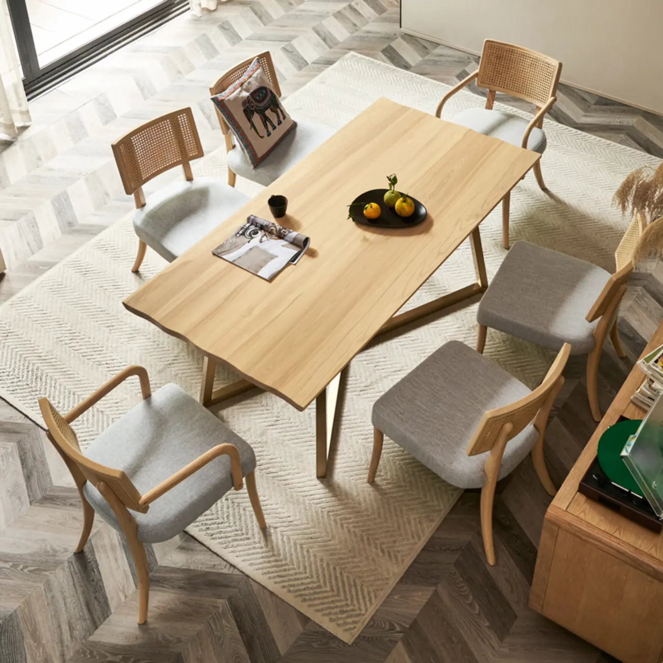 Luxurious Ash Wood Dining Table Set with Trestle Base Image - 1 | homeyfad