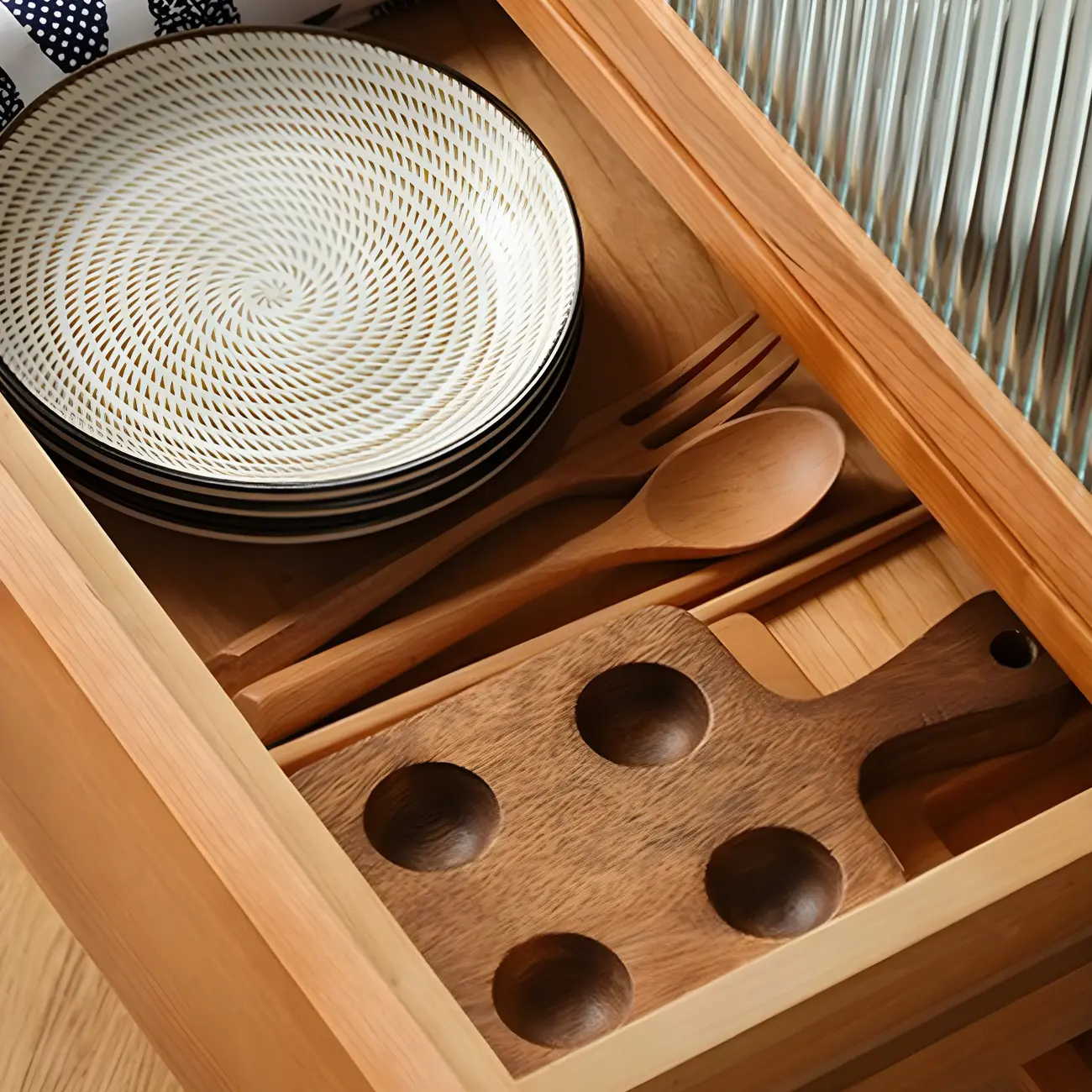 Modern Brown Pine Wood Sideboard with Glass Doors Image - 6 | homeyfad