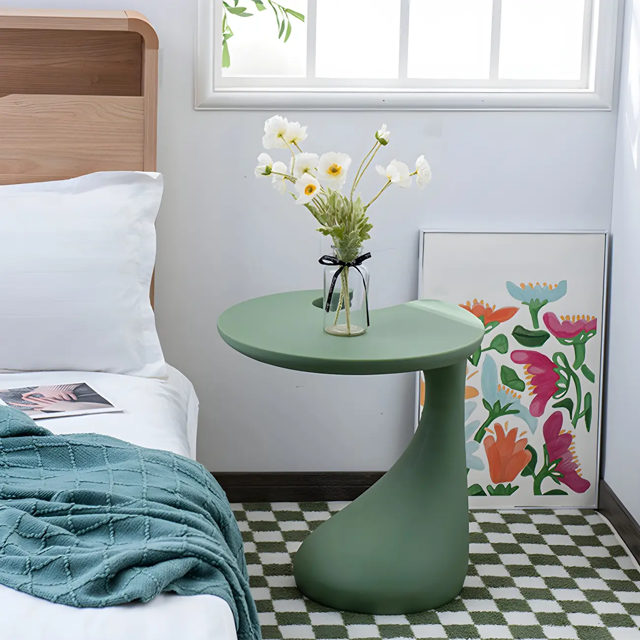 Stylish Modern Green Plastic Bedside Table Without Storage Image - 1 | homeyfad