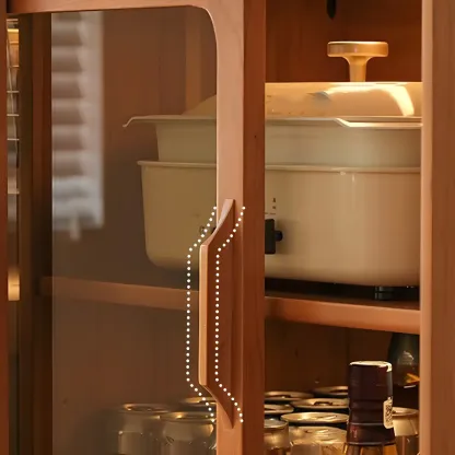 Modern Brown Pine Wood Sideboard with Glass Doors Image - 8