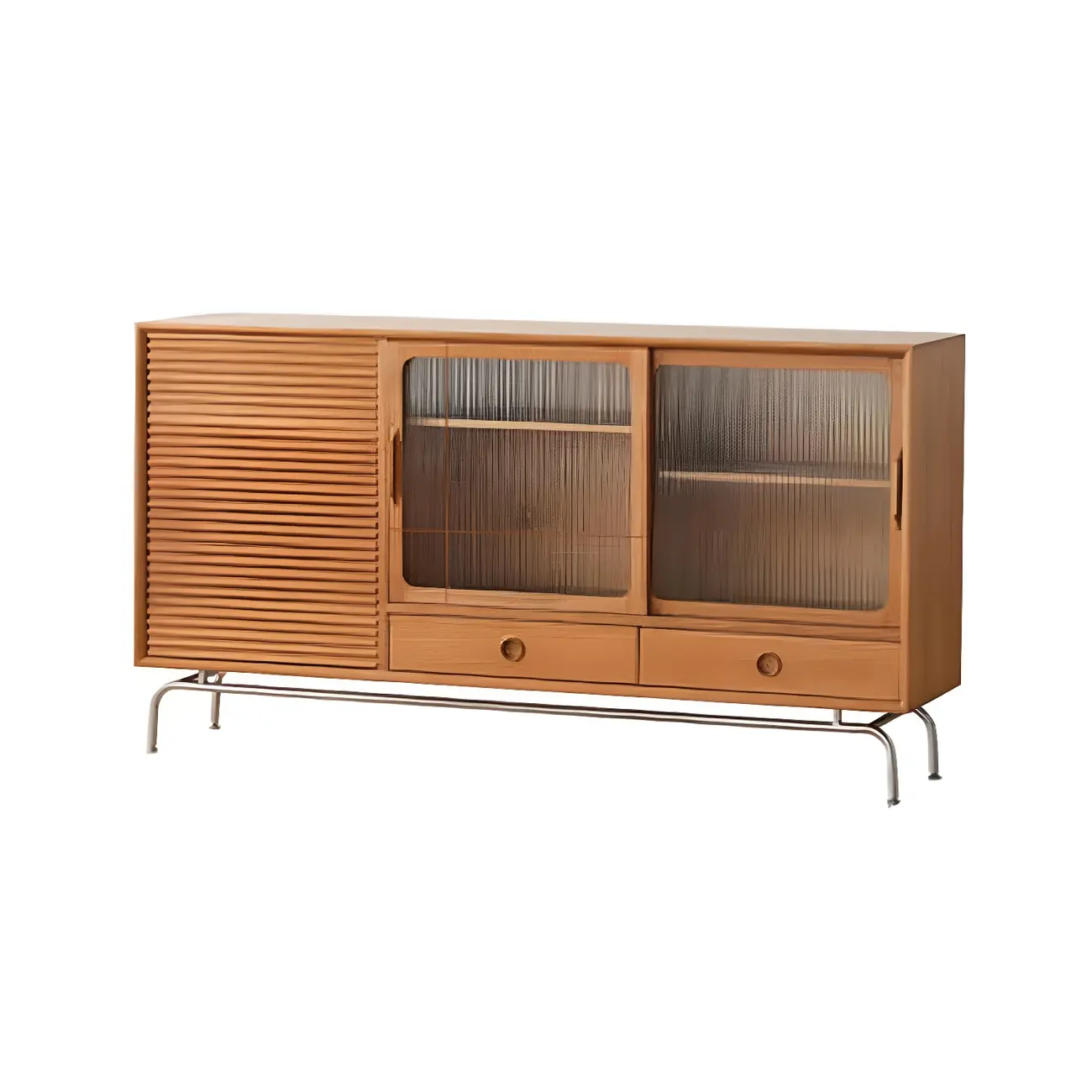 Modern Brown Pine Wood Sideboard with Glass Doors Image - 10 | homeyfad