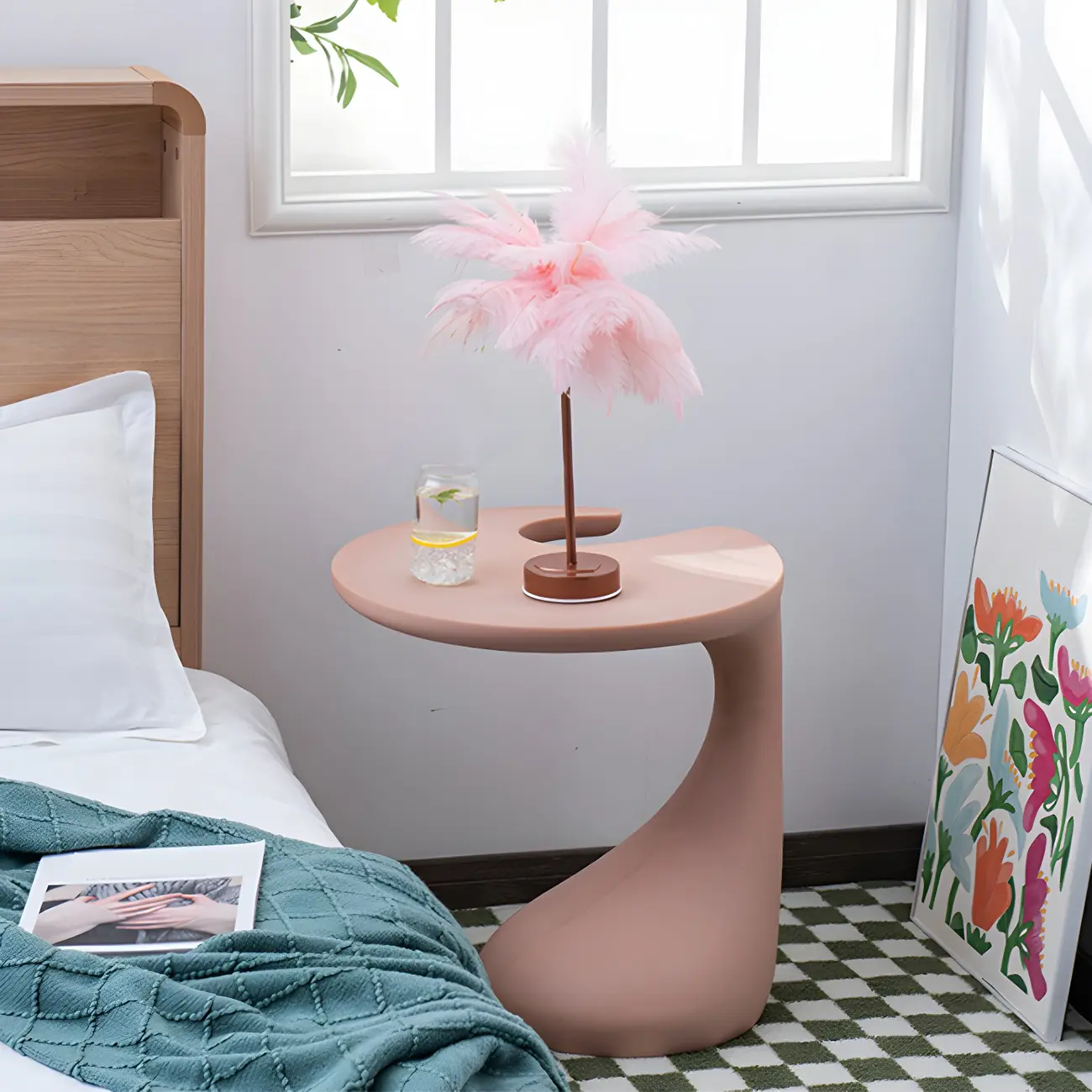 Stylish Modern Green Plastic Bedside Table Without Storage Image - 4 | homeyfad