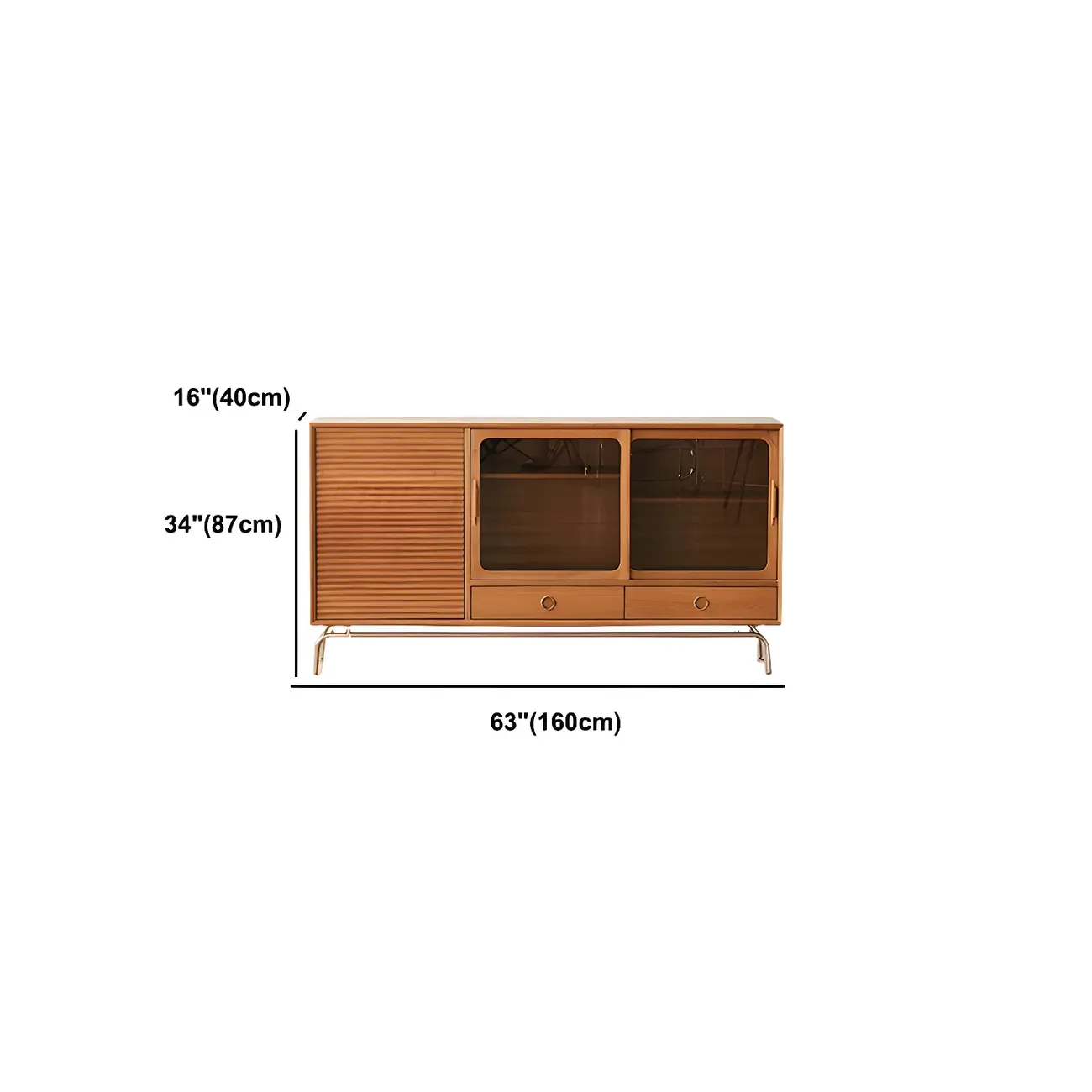 Modern Brown Pine Wood Sideboard with Glass Doors Image - 13 | homeyfad