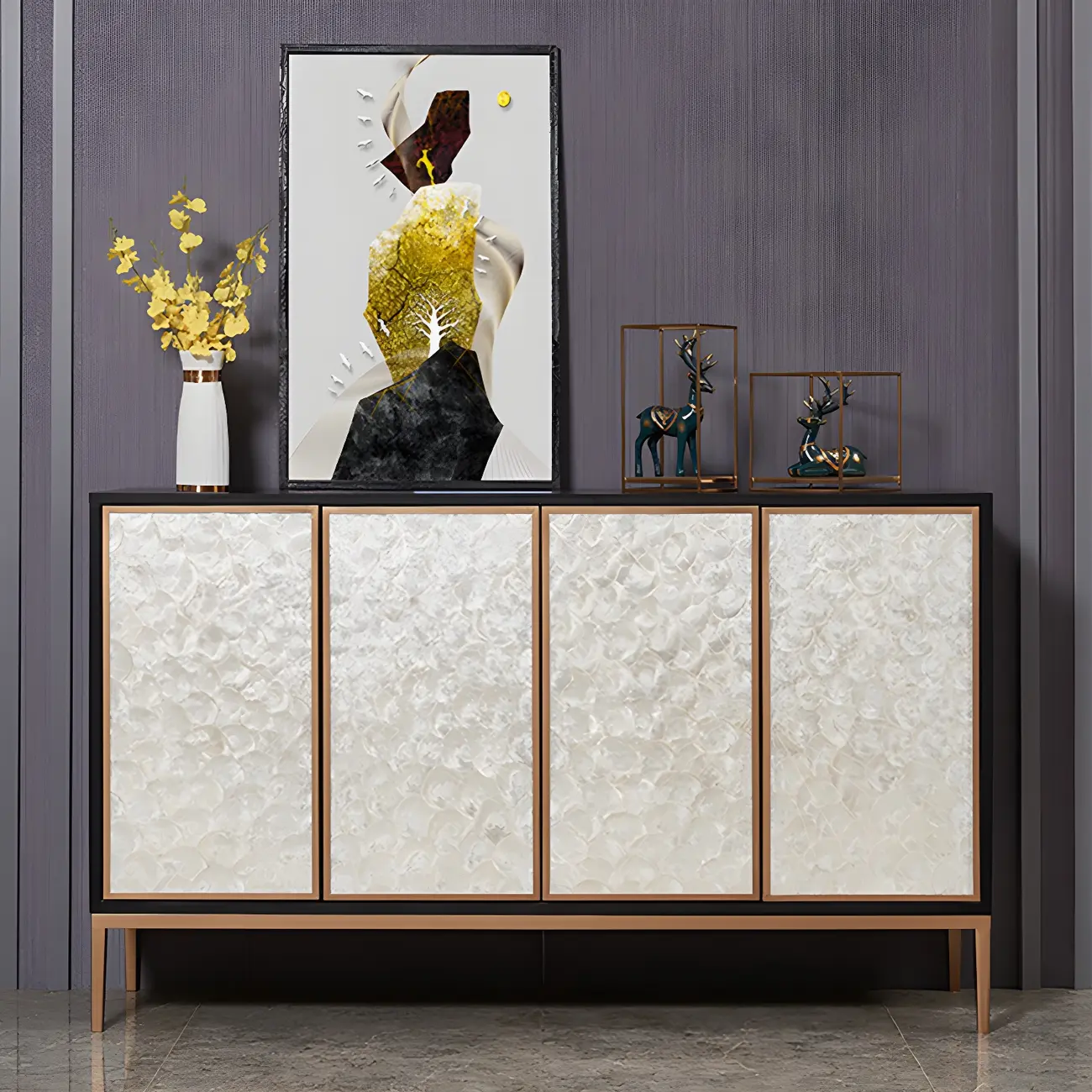Modern Wooden Sideboard in Silver with Cabinets Image - 1 | homeyfad