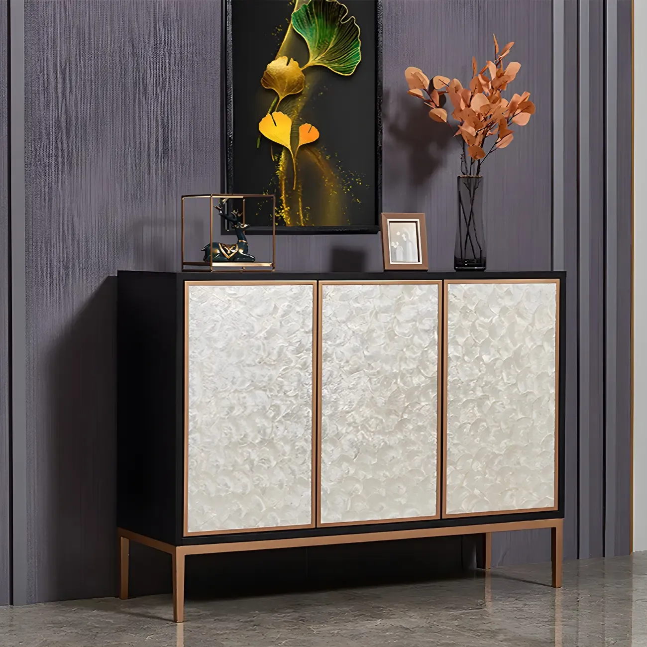 Modern Wooden Sideboard in Silver with Cabinets Image - 4