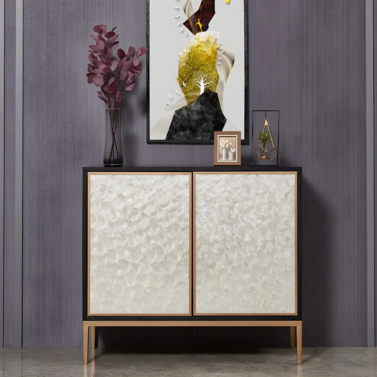Modern Wooden Sideboard in Silver with Cabinets Image - 5
