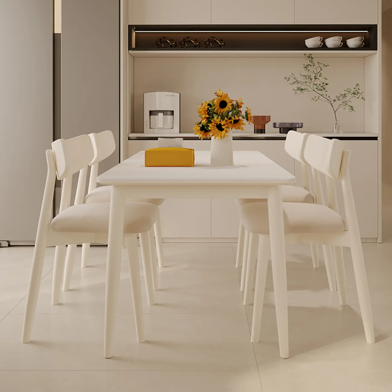 Modern White Wood Dining Room Set with Padded Chairs Image - 1 | homeyfad