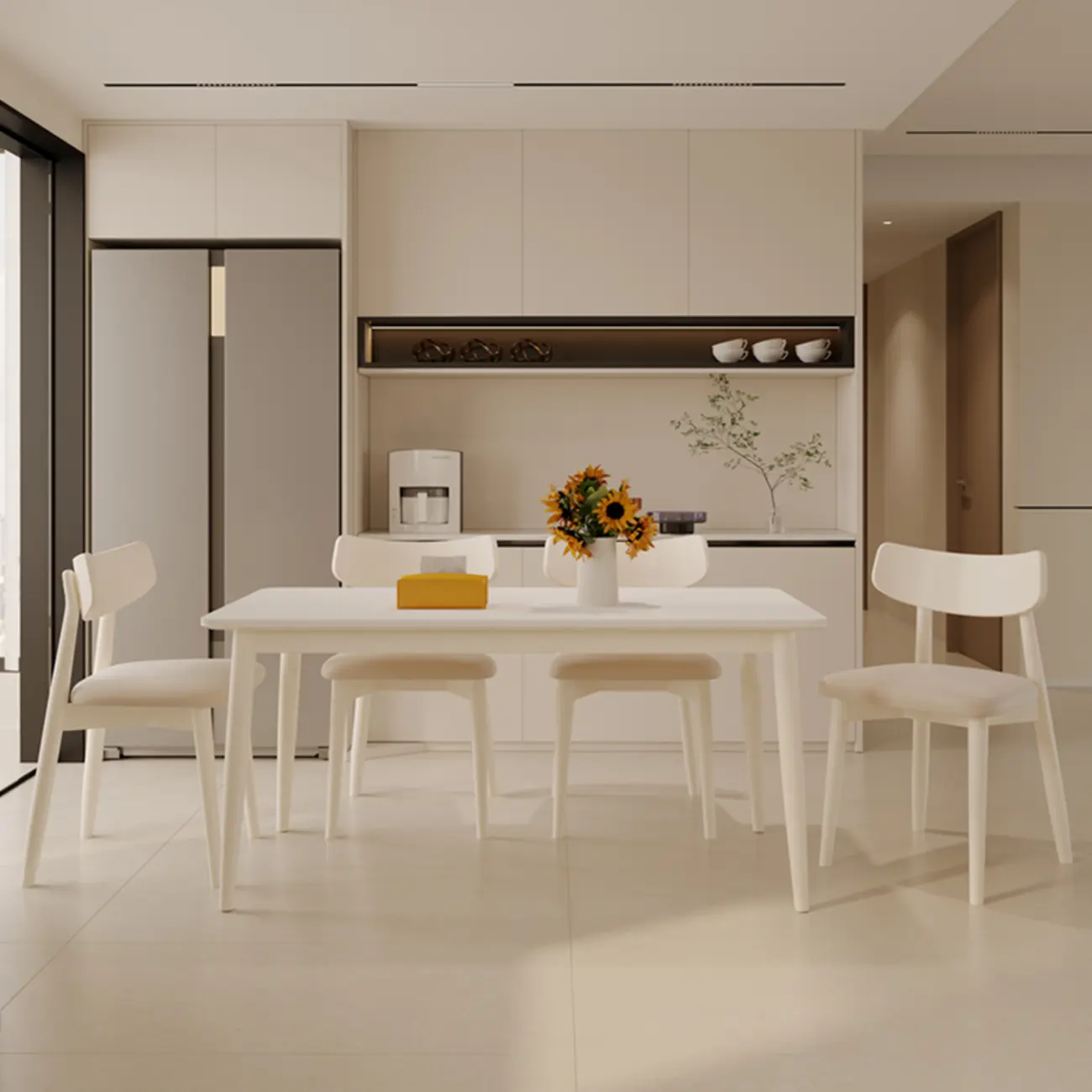Modern White Wood Dining Room Set with Padded Chairs Image - 2 | homeyfad