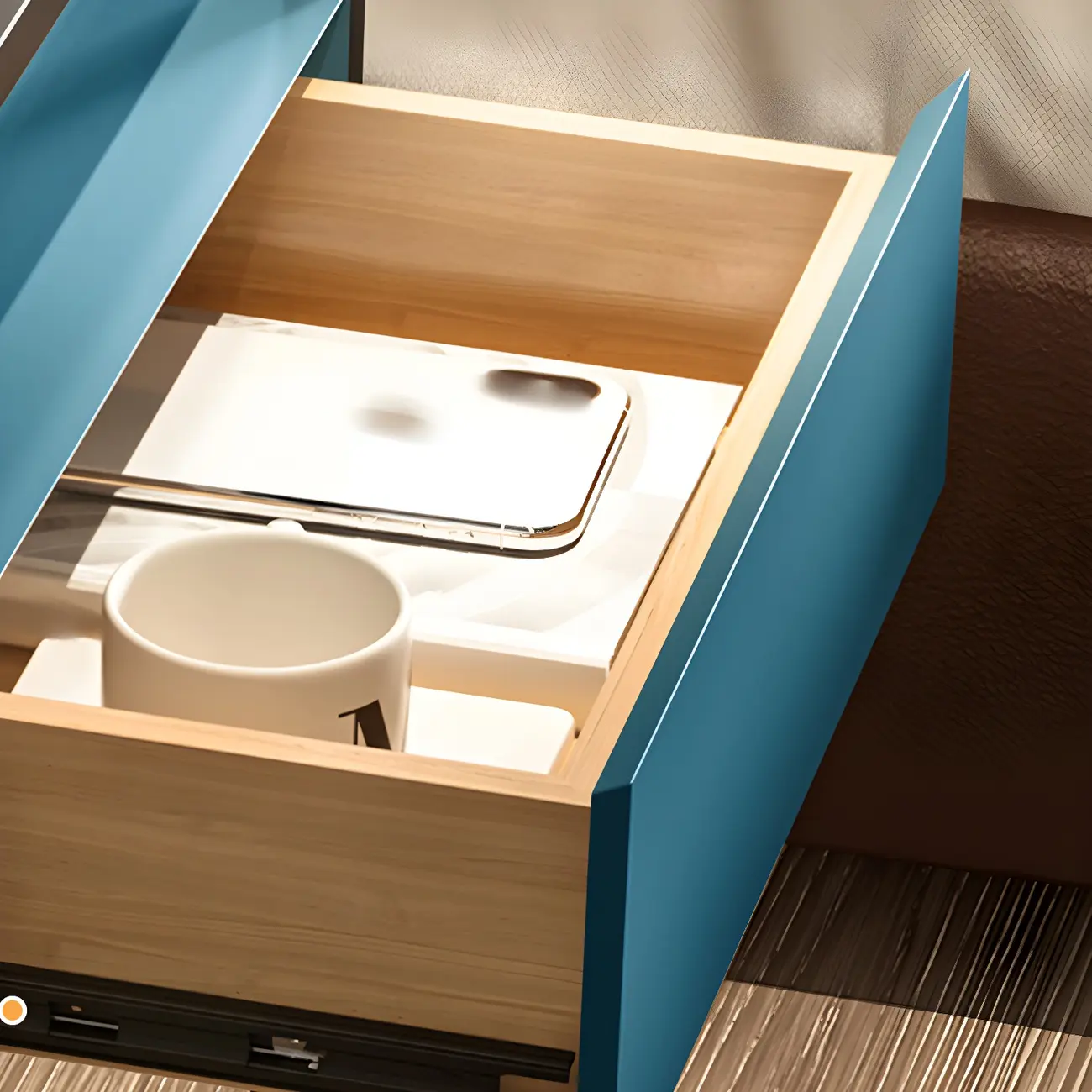 Modern Blue Nightstand with Glass Top and Drawer Storage Image - 9 | homeyfad