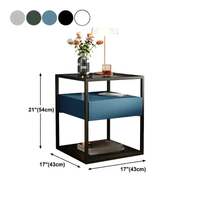 Modern Blue Nightstand with Glass Top and Drawer Storage #size