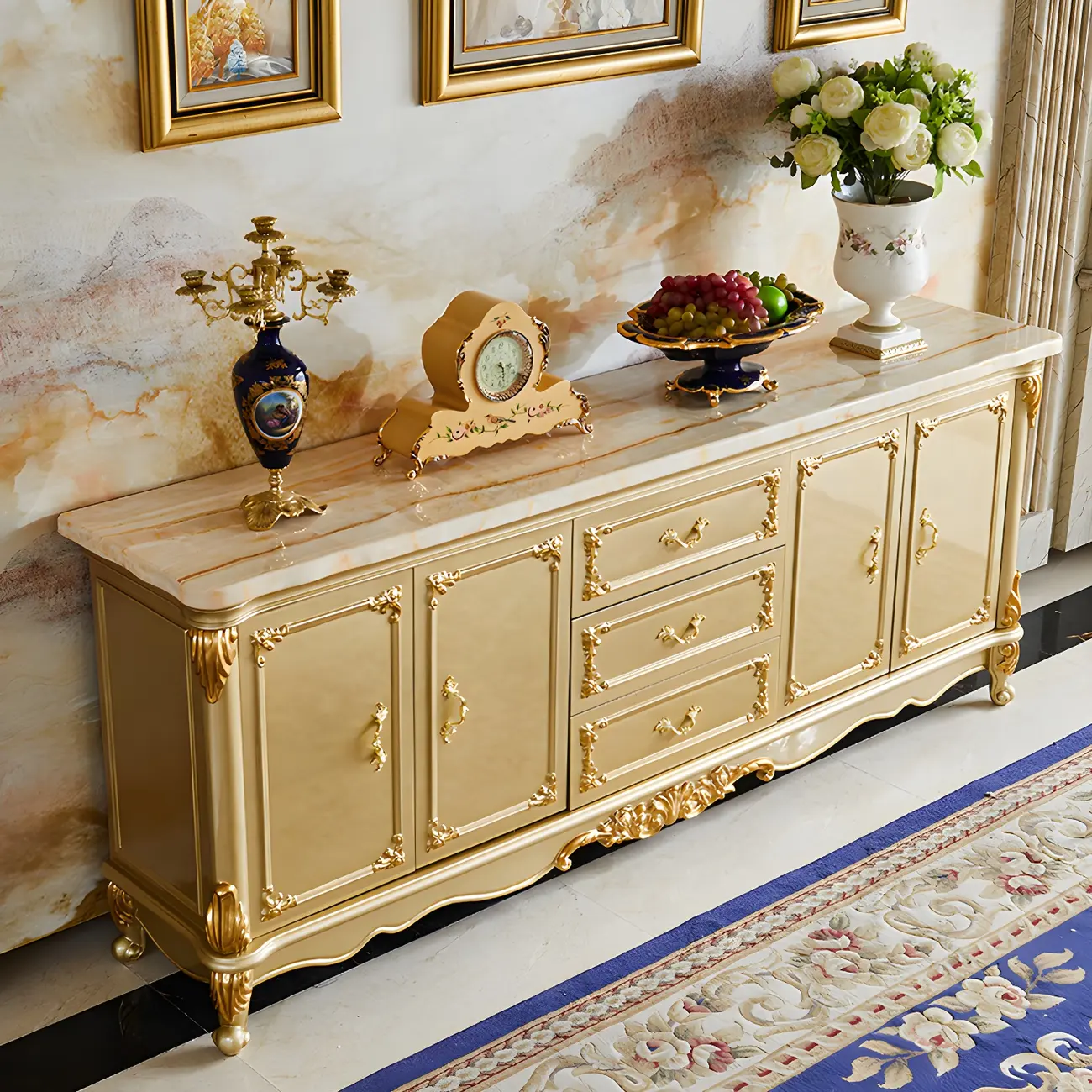 Luxury Gold Wooden Sideboard with Drawers and Doors Image - 4 | homeyfad