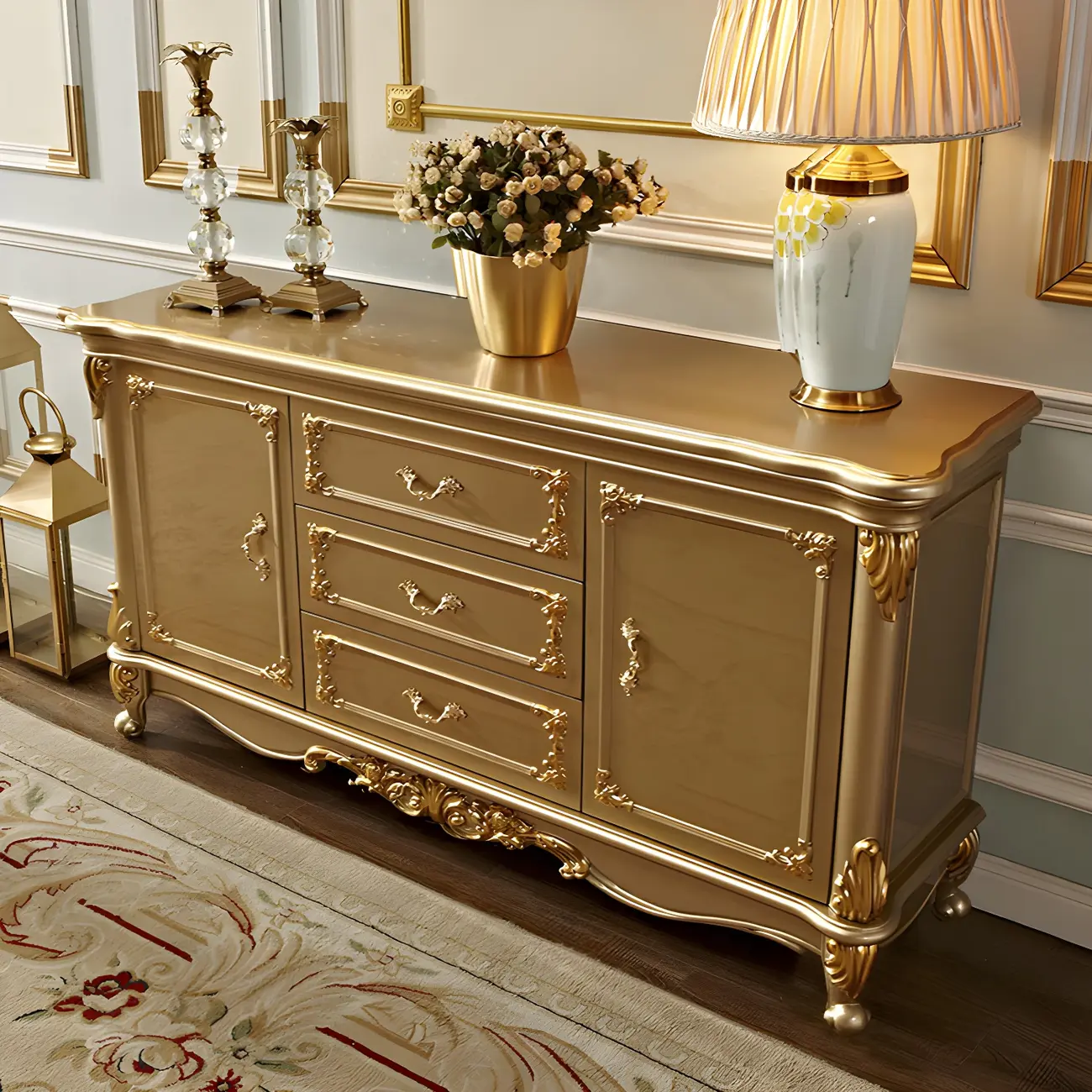 Luxury Gold Wooden Sideboard with Drawers and Doors Image - 5 | homeyfad