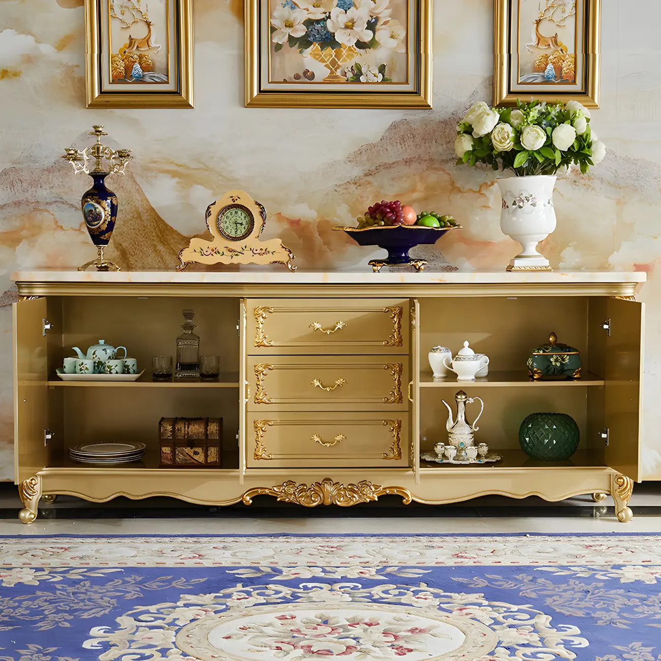 Luxury Gold Wooden Sideboard with Drawers and Doors Image - 6 | homeyfad