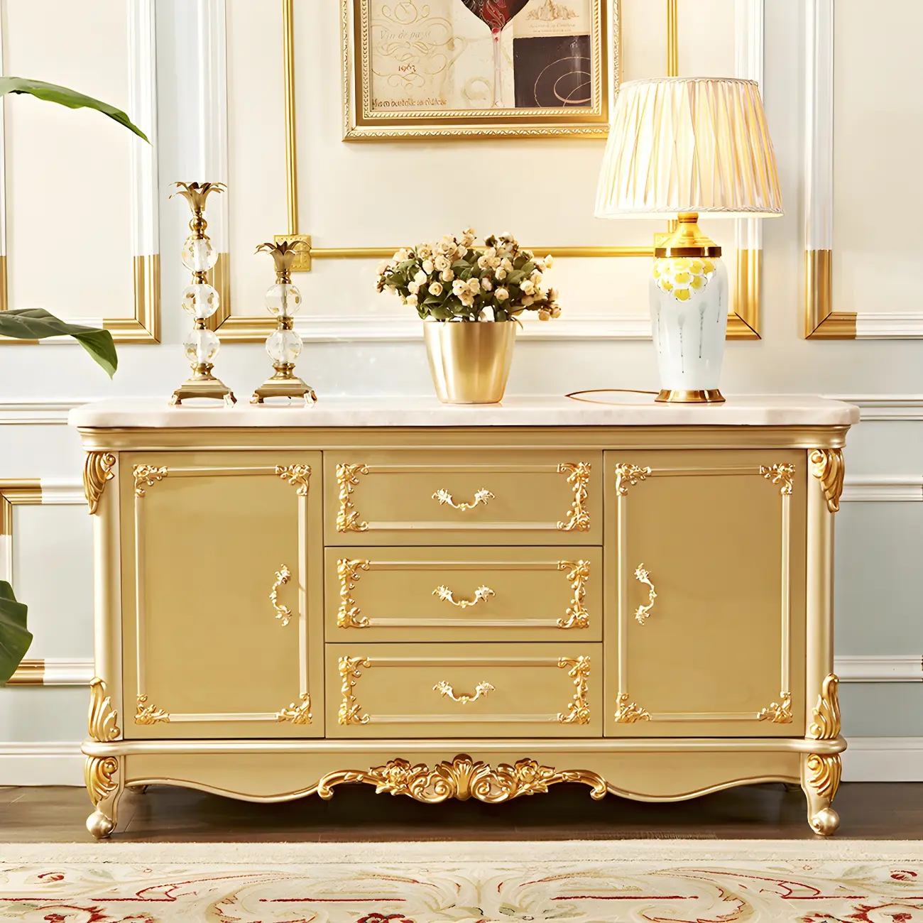 Luxury Gold Wooden Sideboard with Drawers and Doors Image - 8 | homeyfad