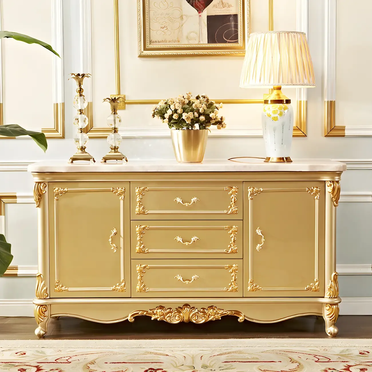Luxury Gold Wooden Sideboard with Drawers and Doors Image - 8