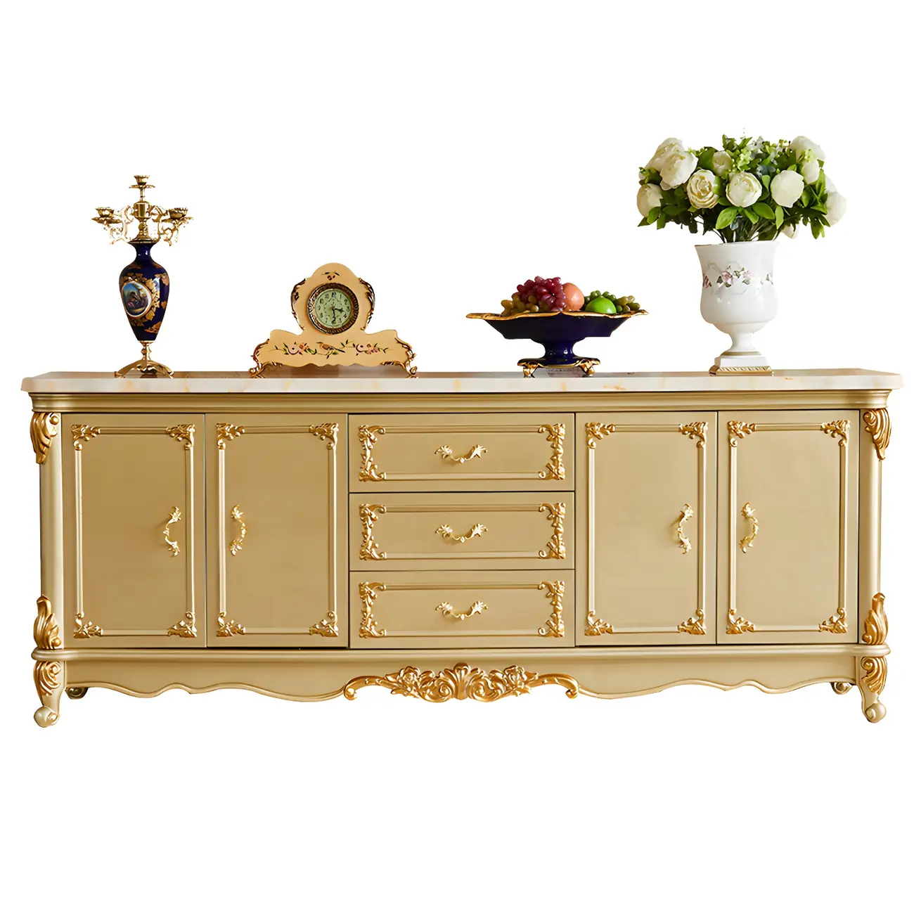 Luxury Gold Wooden Sideboard with Drawers and Doors Image - 10 | homeyfad