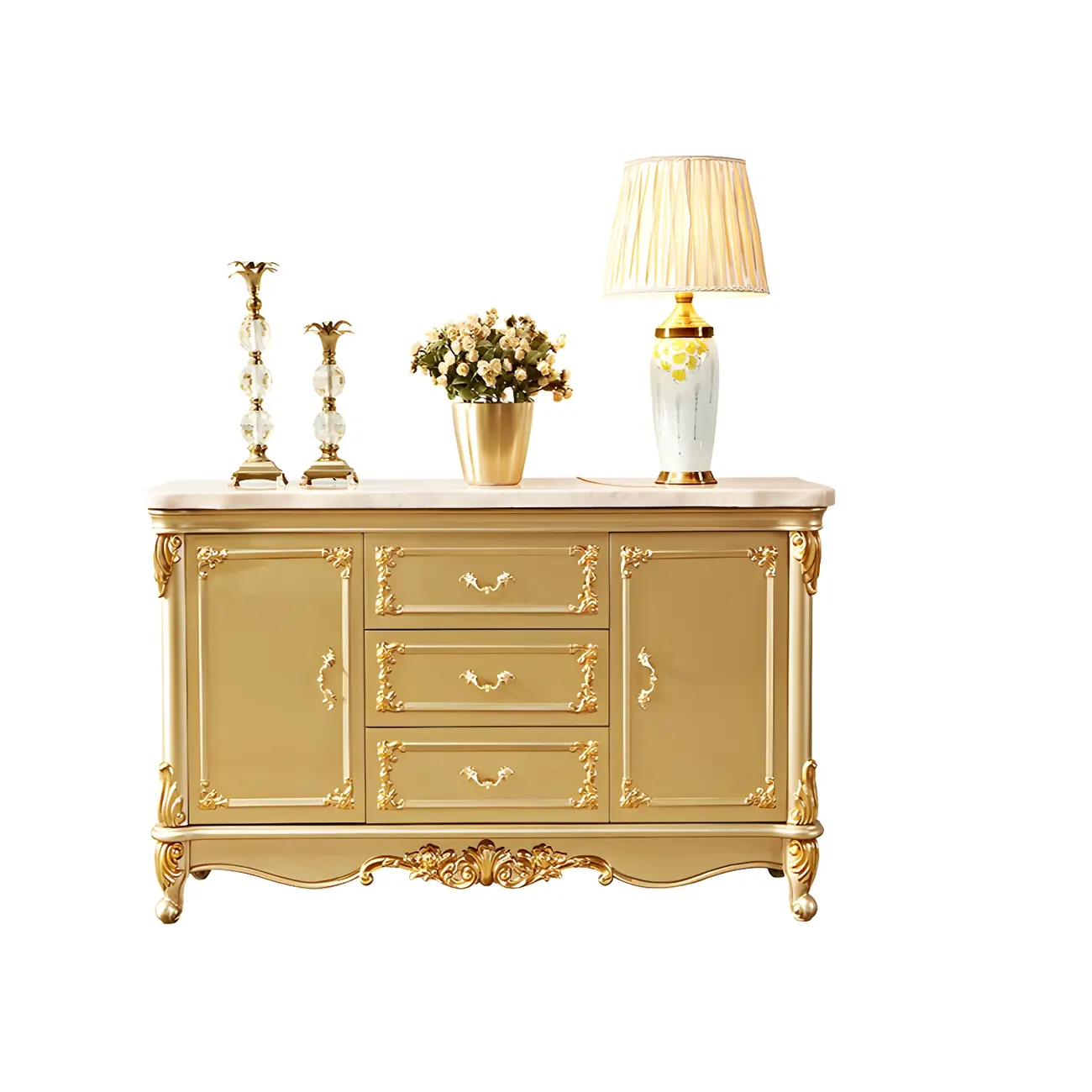 Luxury Gold Wooden Sideboard with Drawers and Doors Image - 11 | homeyfad