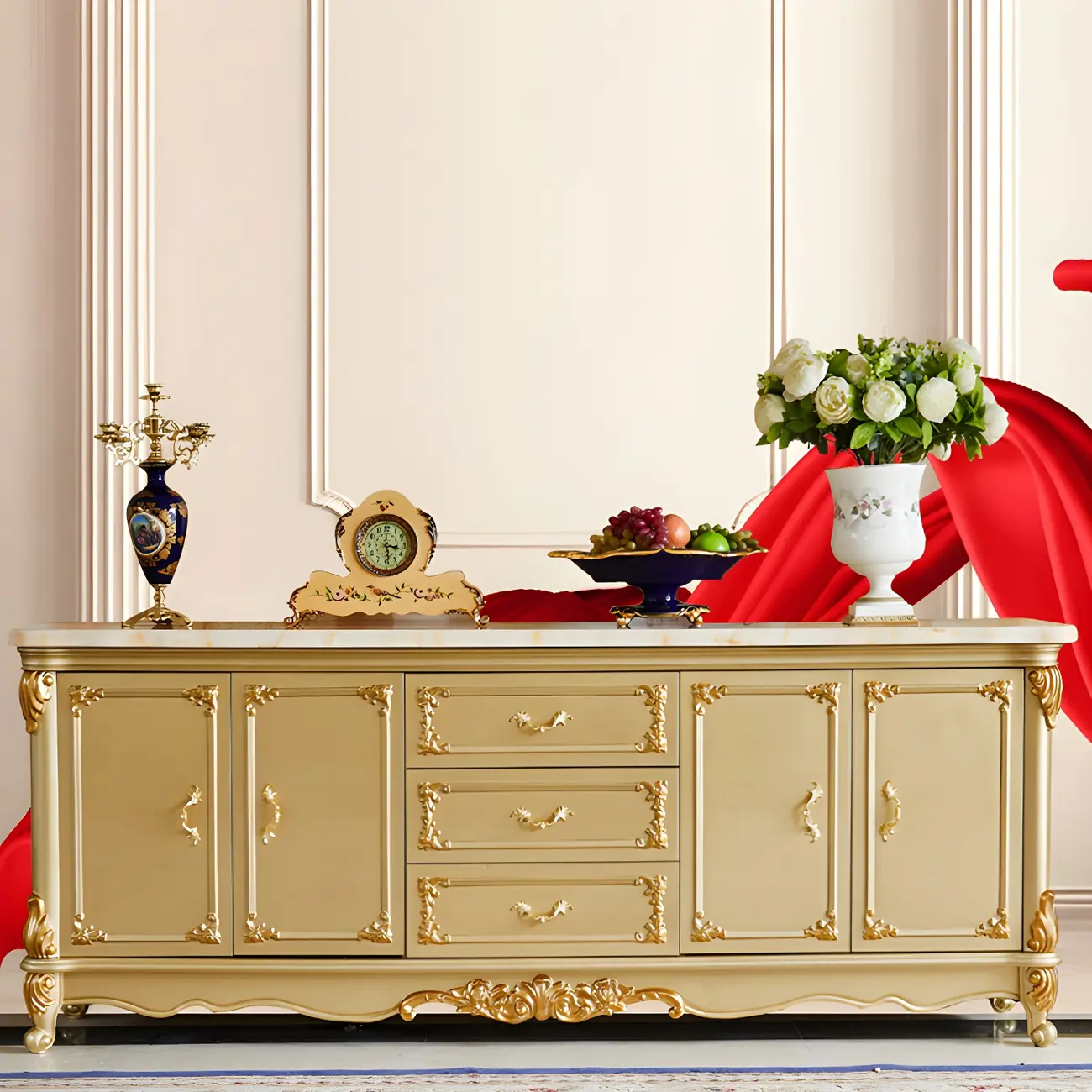Luxury Gold Wooden Sideboard with Drawers and Doors Image - 12 | homeyfad