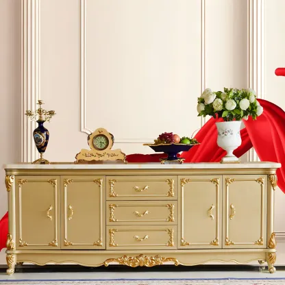 Luxury Gold Wooden Sideboard with Drawers and Doors Image - 12