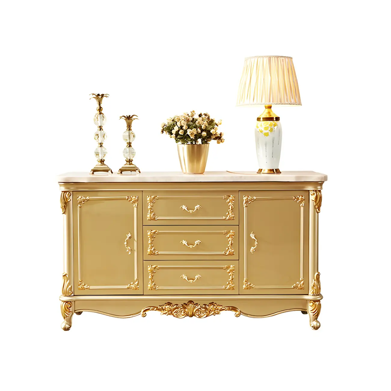 Luxury Gold Wooden Sideboard with Drawers and Doors Image - 14 | homeyfad