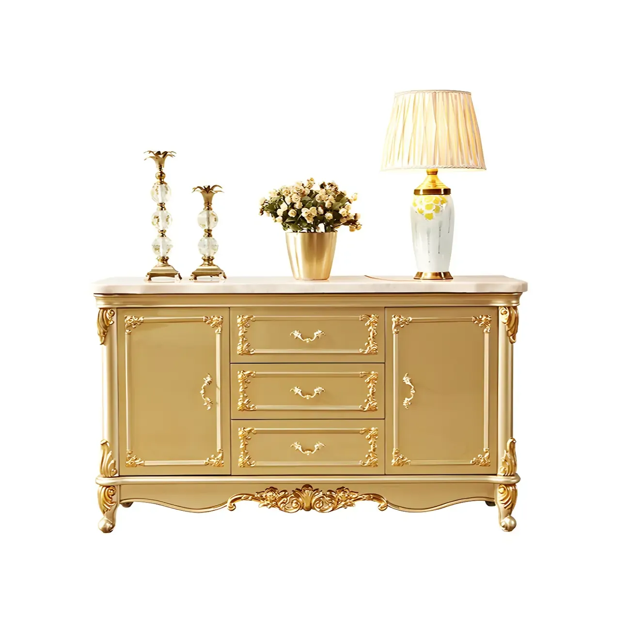 Luxury Gold Wooden Sideboard with Drawers and Doors Image - 14