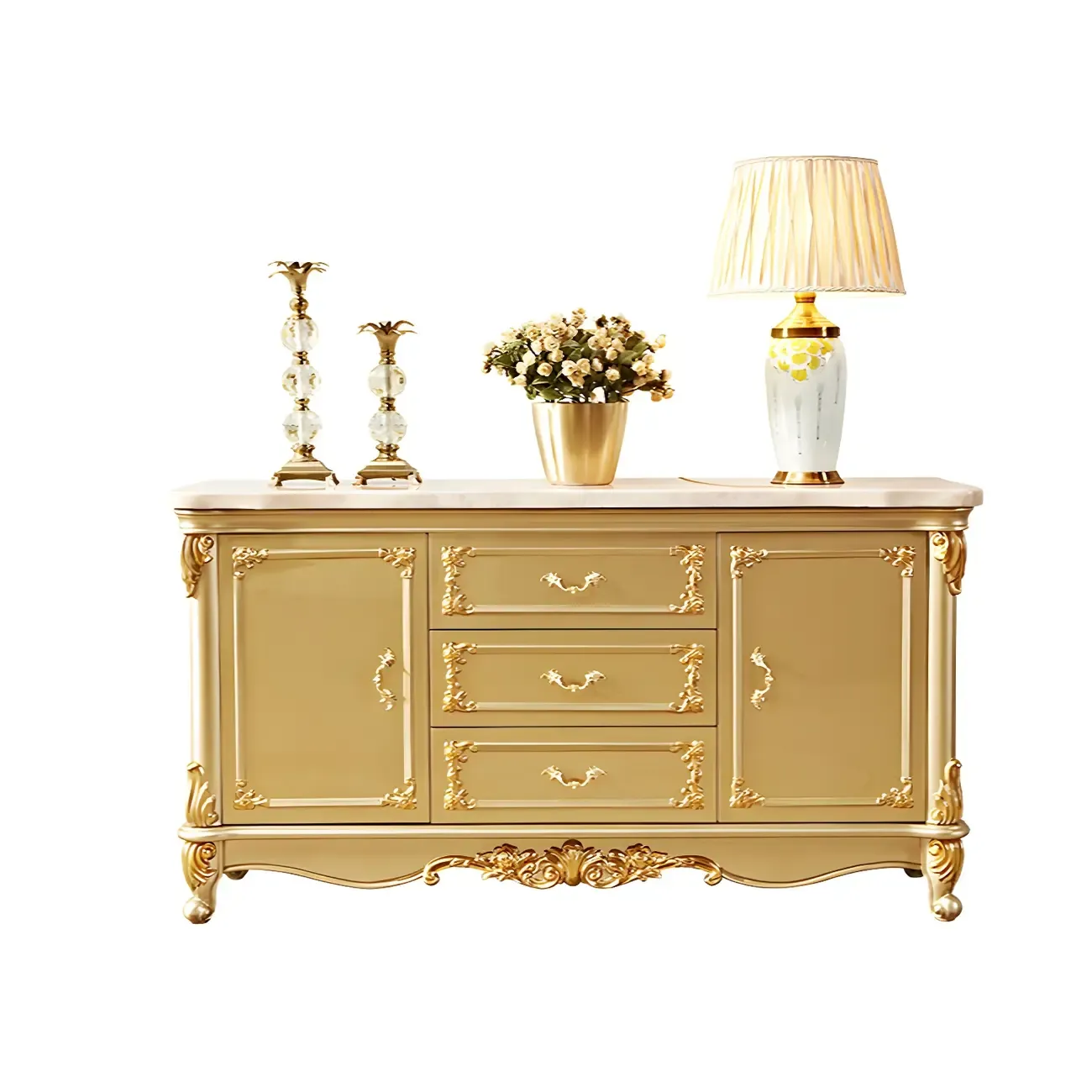 Luxury Gold Wooden Sideboard with Drawers and Doors Image - 16
