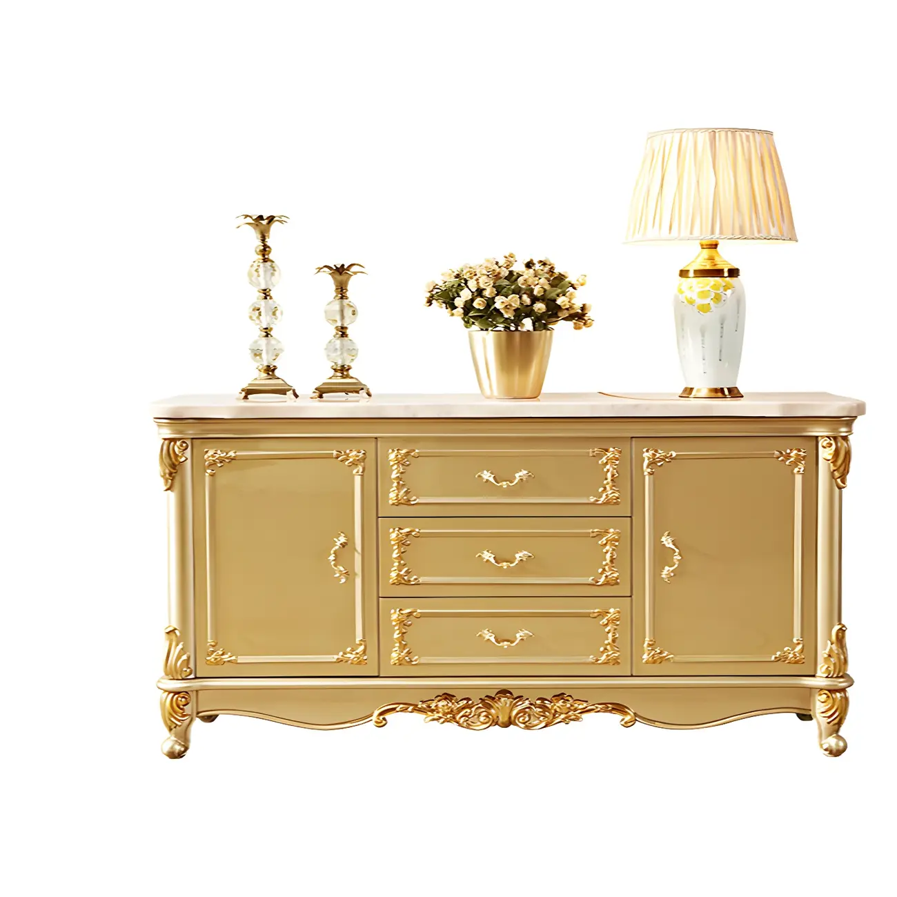 Luxury Gold Wooden Sideboard with Drawers and Doors Image - 17 | homeyfad