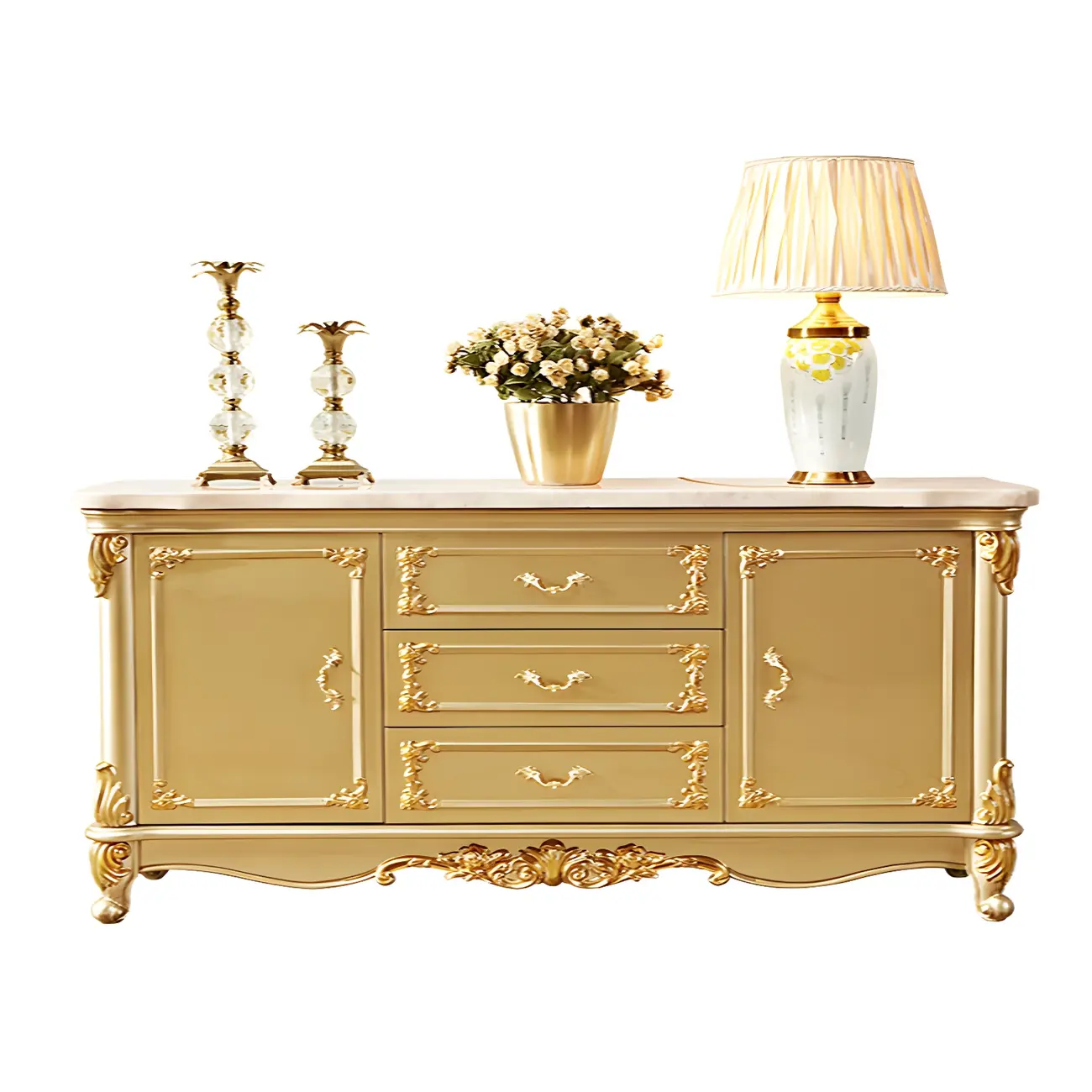 Luxury Gold Wooden Sideboard with Drawers and Doors Image - 20 | homeyfad