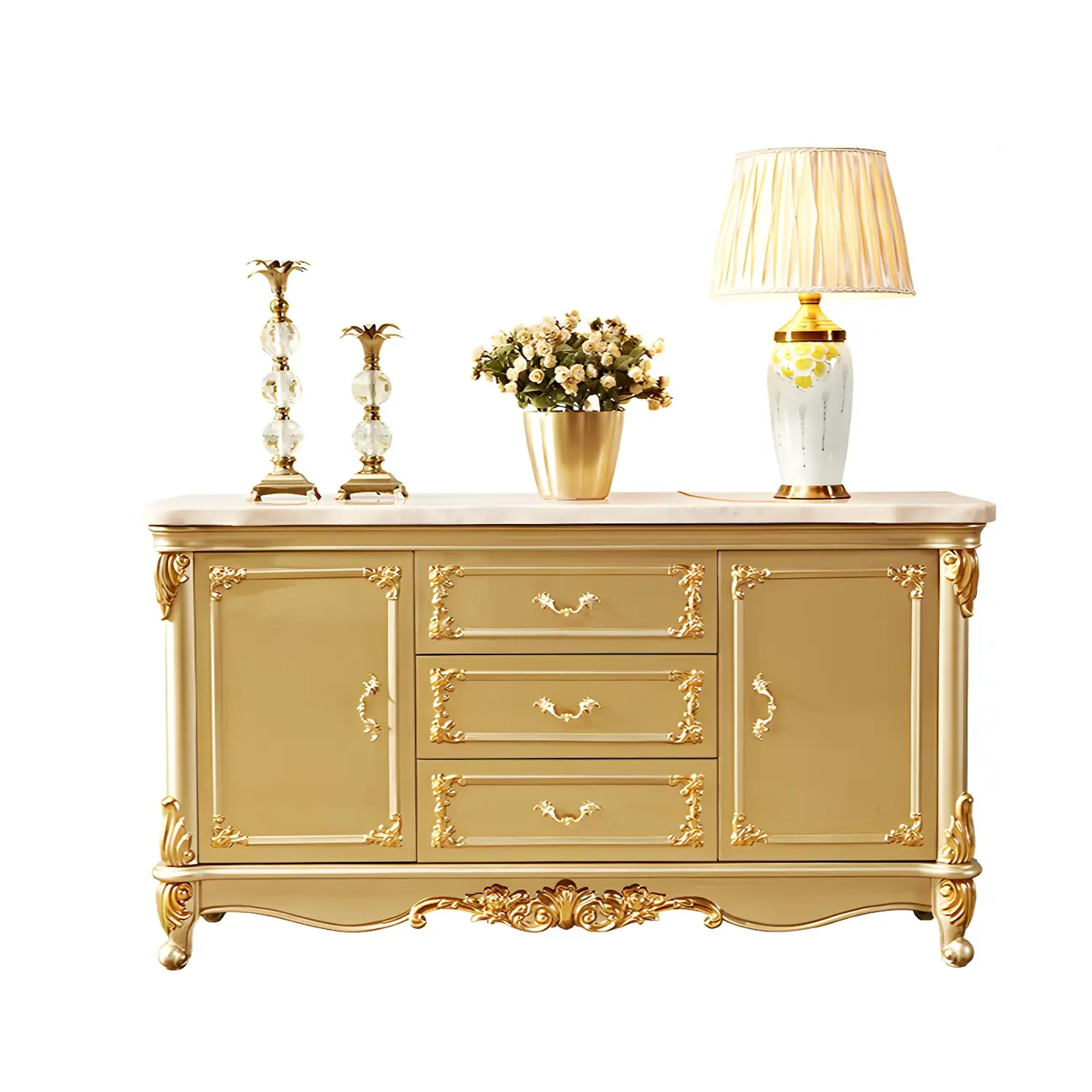 Luxury Gold Wooden Sideboard with Drawers and Doors Image - 22 | homeyfad