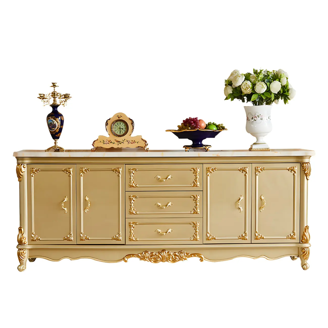 Luxury Gold Wooden Sideboard with Drawers and Doors Image - 23 | homeyfad