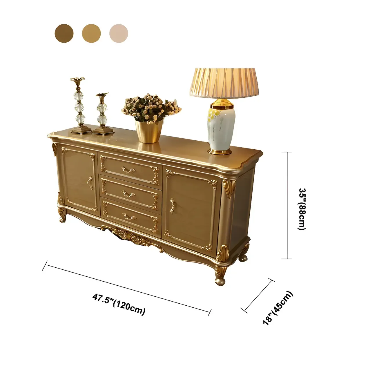 Luxury Gold Wooden Sideboard with Drawers and Doors #size