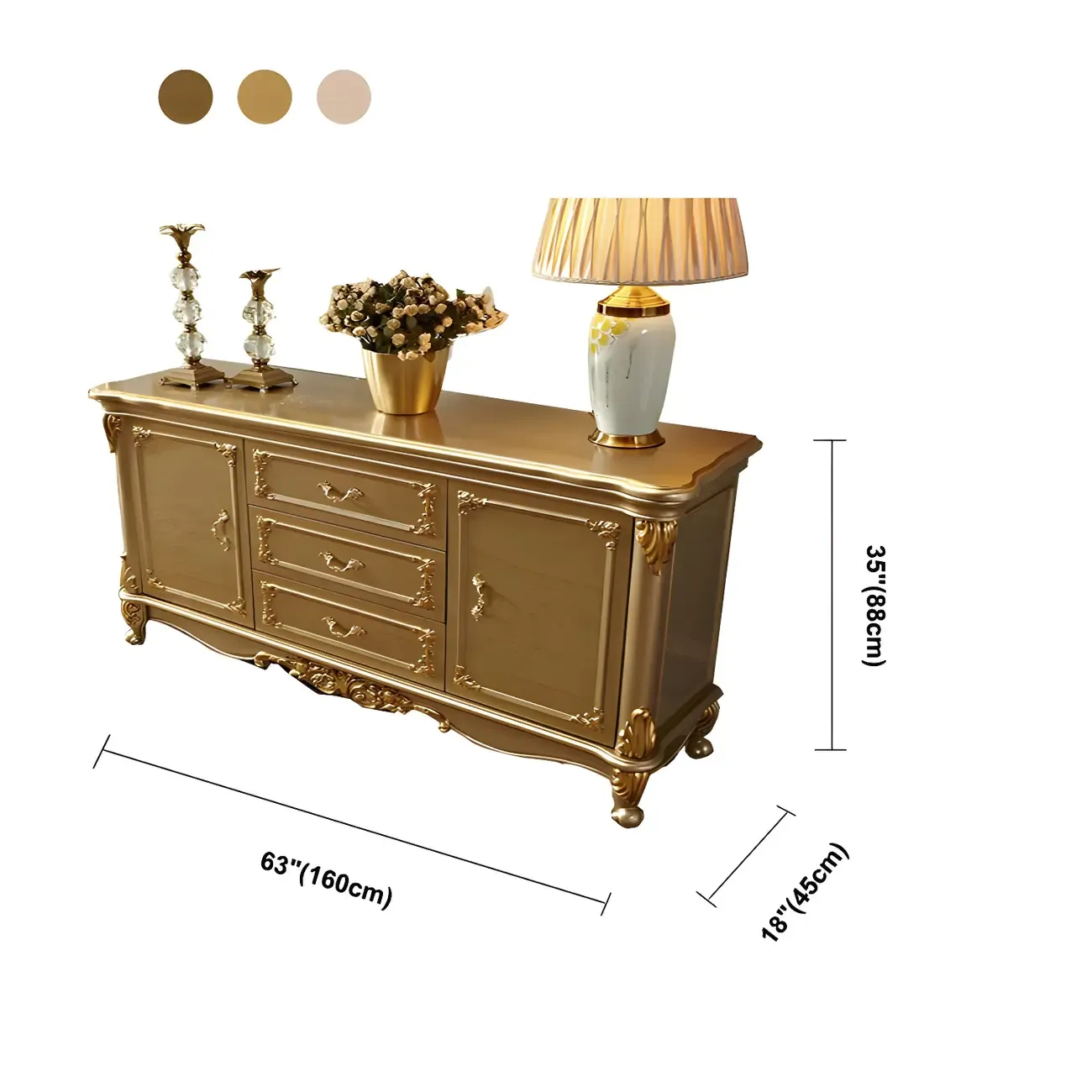 Luxury Gold Wooden Sideboard with Drawers and Doors Image - 27