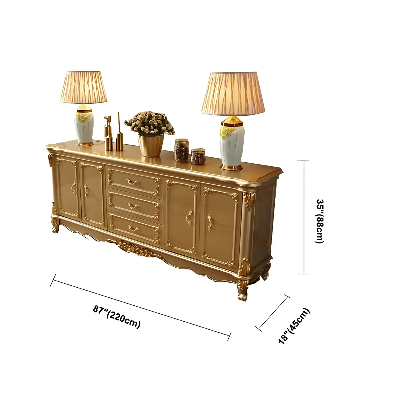 Luxury Gold Wooden Sideboard with Drawers and Doors Image - 30 | homeyfad