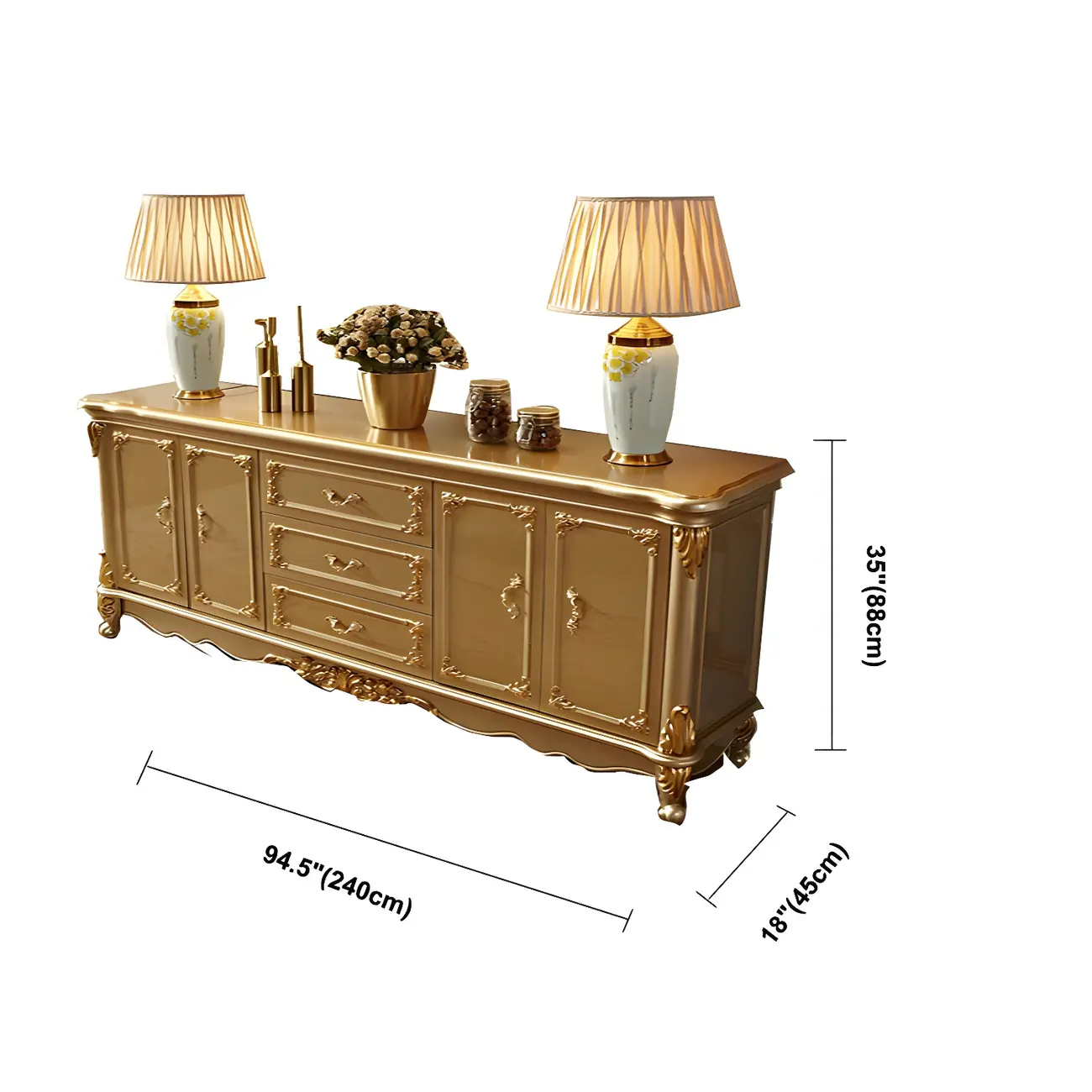 Luxury Gold Wooden Sideboard with Drawers and Doors Image - 31 | homeyfad