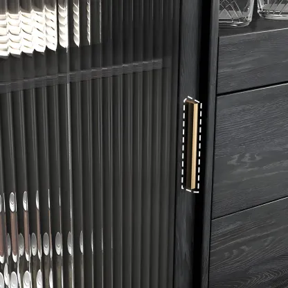 Glam Black Wooden Buffets with Glass Doors & Drawers Image - 8