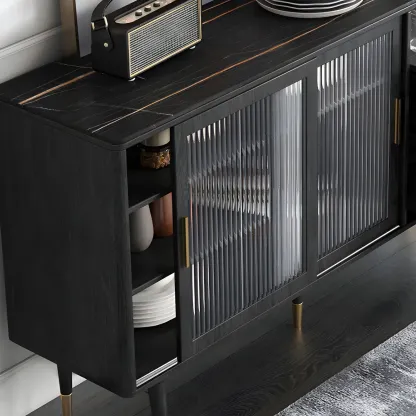 Glam Black Wooden Buffets with Glass Doors & Drawers Image - 10