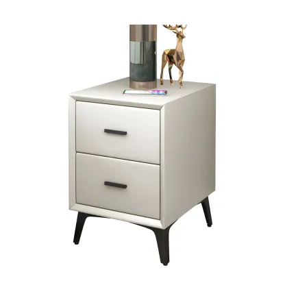 Modern Grey Metal Bedside Table with 2 Drawers Image - 7
