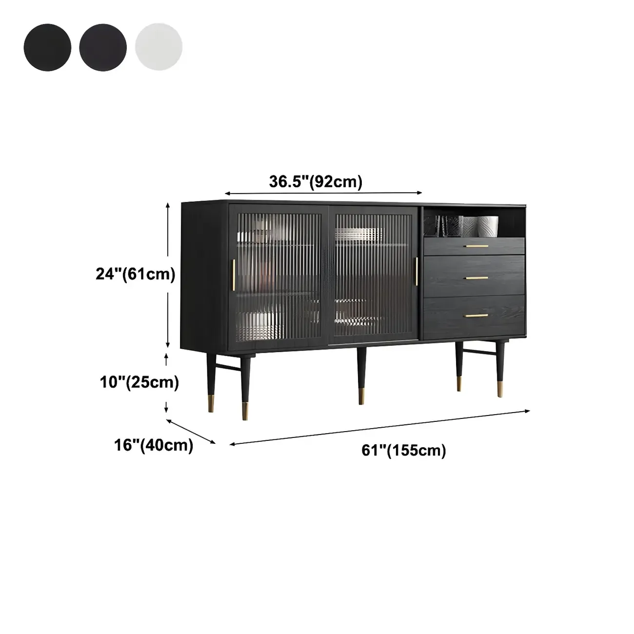 Glam Black Wooden Buffets with Glass Doors & Drawers #size