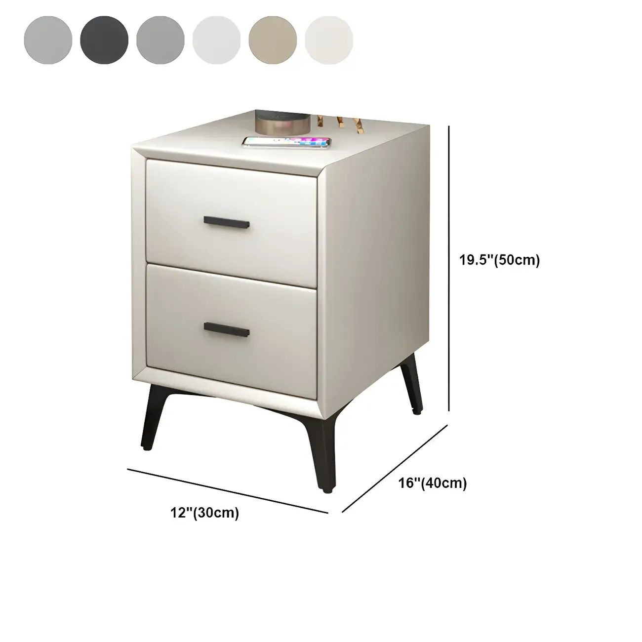 Modern Grey Metal Bedside Table with 2 Drawers Image - 14