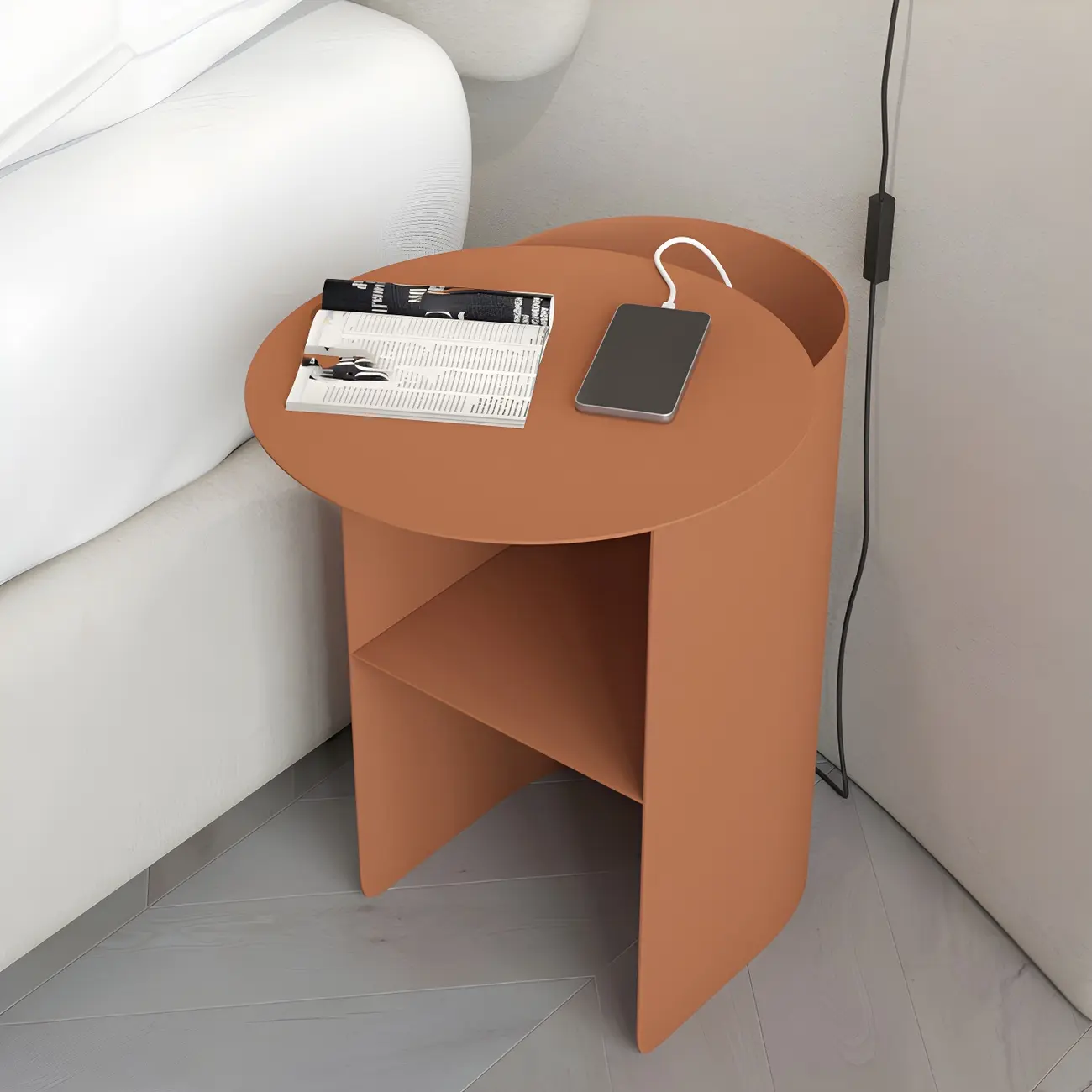 Modern Orange Metal Bedside Table with Open Shelf Storage Image - 4 | homeyfad