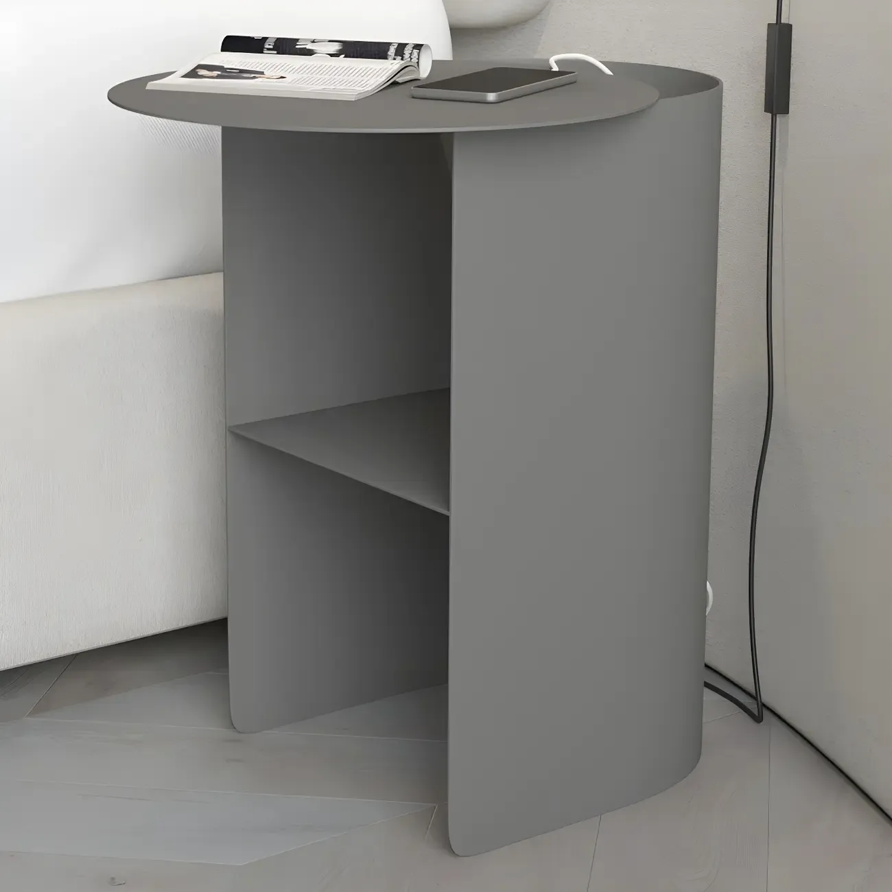 Modern Orange Metal Bedside Table with Open Shelf Storage Image - 6